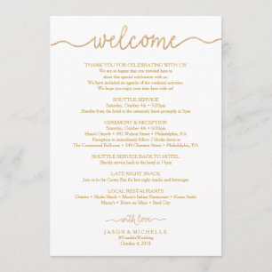 Programa Itinerario de boda con guión dorado - Bienvenida d