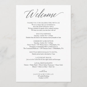 Programa Itinerario de boda con letra elegante - Bienvenida