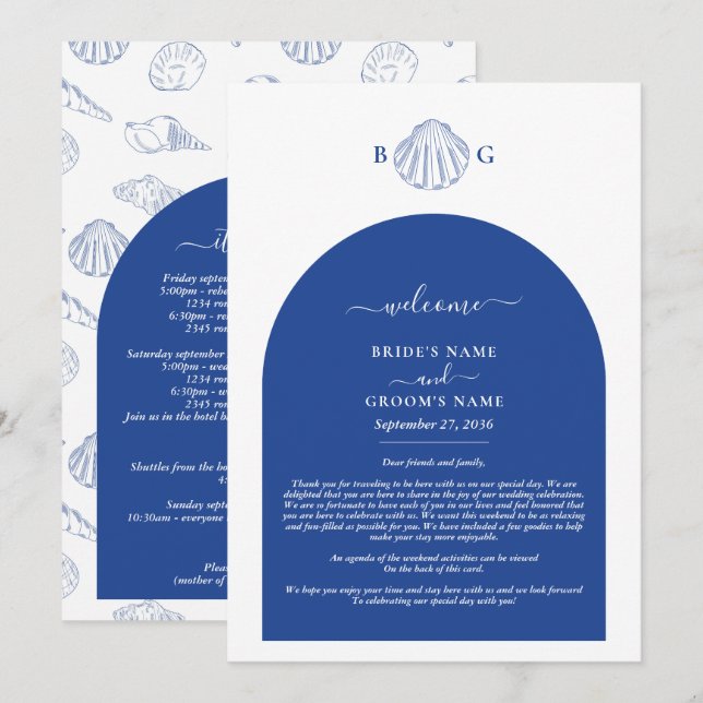 Programa Itinerario de Boda Costera Caracoles Azules (Anverso / Reverso)