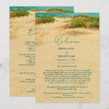 Itinerario de boda de playa costera con acuarela