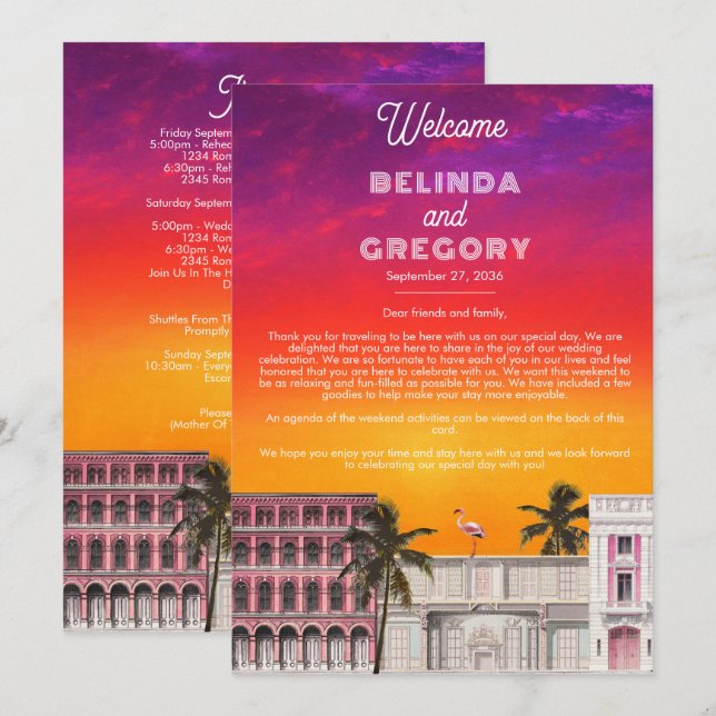 Programa Itinerario de Boda en Miami Beach Rainbow Row (Anverso / Reverso)