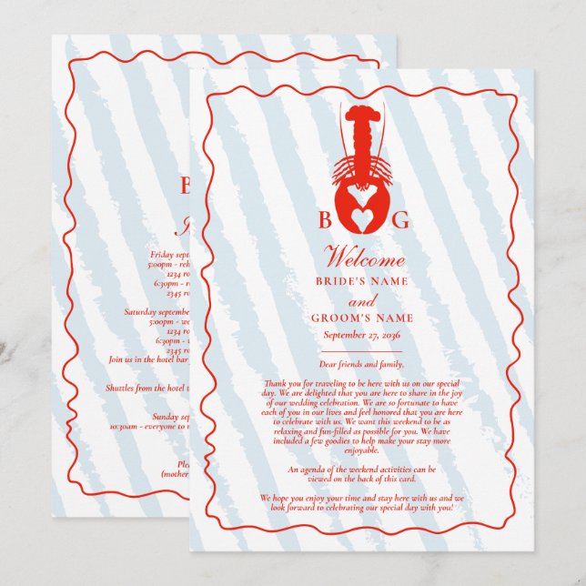 Programa Itinerario de Boda Rayas Azules Corazón de Langost (Anverso / Reverso)