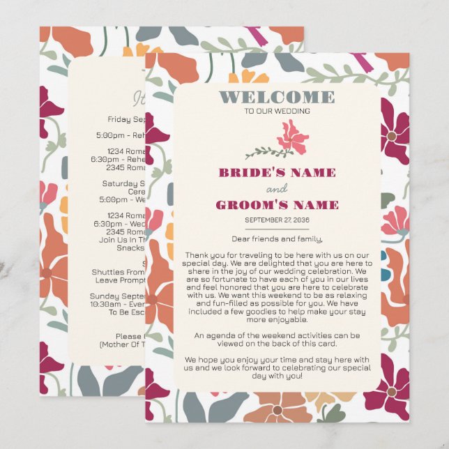 Programa Itinerario de Boda Retro Floral Boho Chic (Anverso / Reverso)
