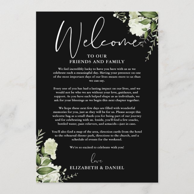 Programa Itinerario de fin de semana de boda Floral verde (Anverso)