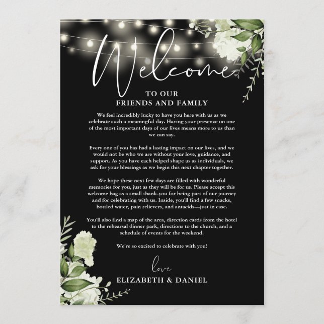 Programa Itinerario de fin de semana de boda Floral verde (Anverso)
