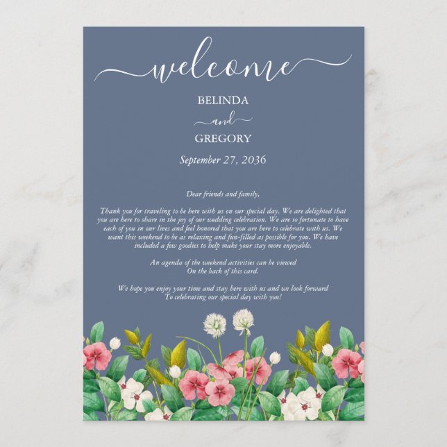 Programa Itinerario del Boda azul turco de Wildflower Periw (Anverso)