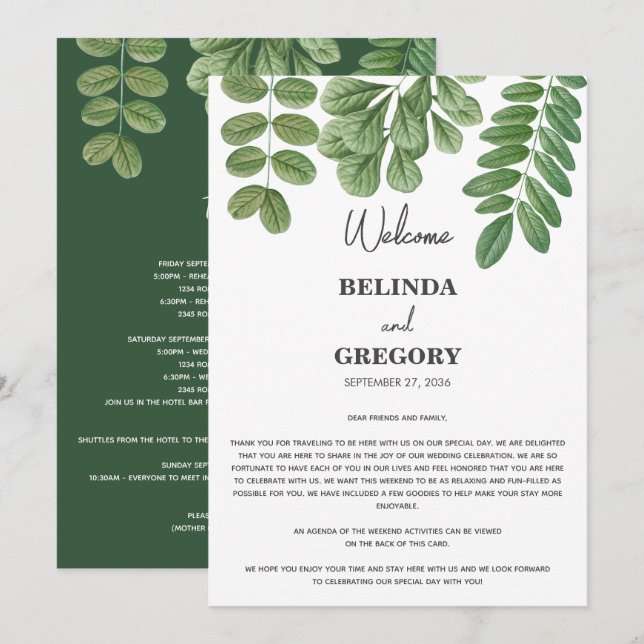 Programa Itinerario del Boda verde esmeralda verde verde ve (Anverso / Reverso)