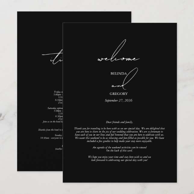 Programa Itinerario del guión de caligrafía en blanco y neg (Anverso / Reverso)