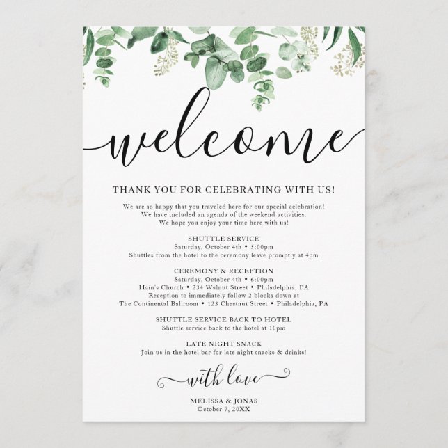 Programa Itinerario Elegante de Eucalyptus Boda (Anverso)