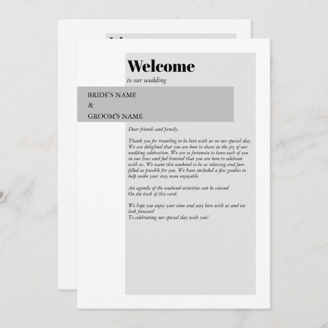 Programa Itinerario moderno Boda blanco y negro (Anverso / Reverso)