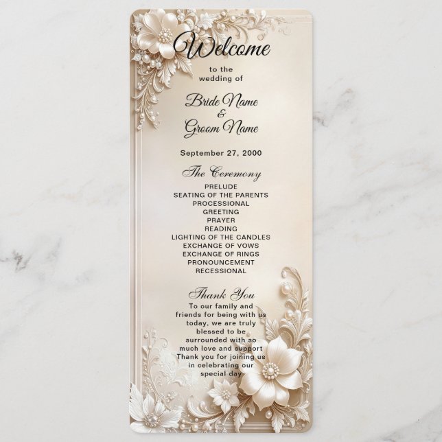Programa Ivory Flowers Wedding Program (Anverso)