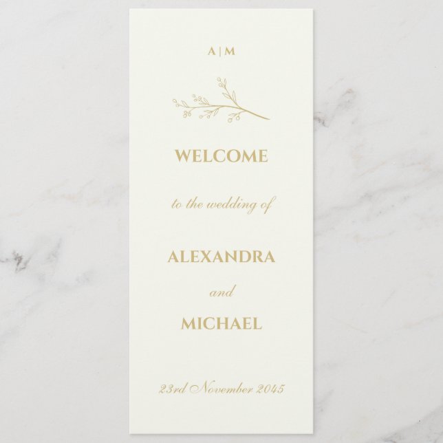 Programa Ivory Monogram Botanical Minimalist Wedding  (Anverso)