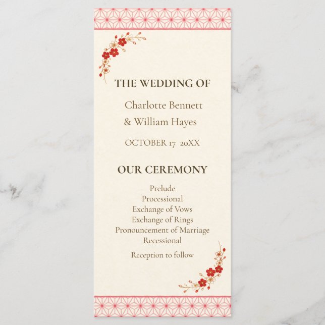 Programa Japanese Sakura Asanoha Wedding Program (Anverso)