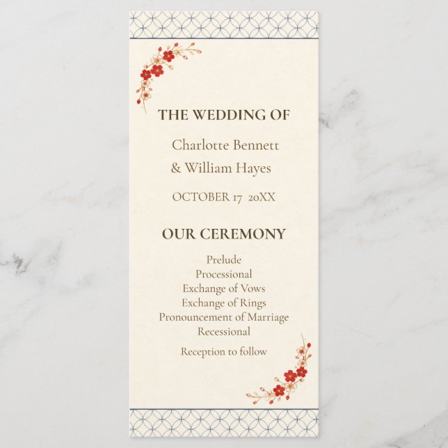Programa Japanese Sakura Shippo Wedding Program (Anverso)