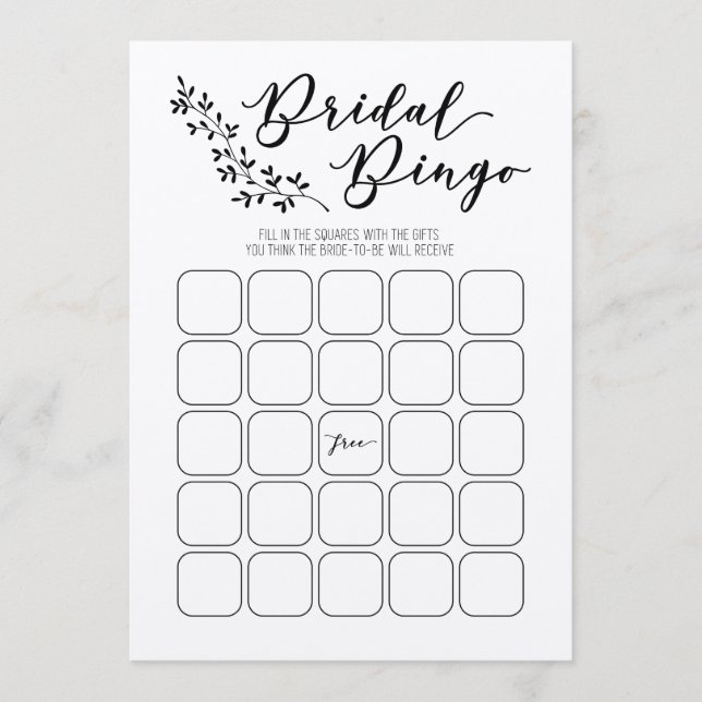 Programa Juego Bridal Bingo Bridal Shower (Anverso)