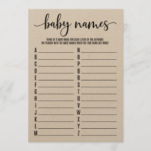 Programa Juego de Baby Shower Baby Names A To Z