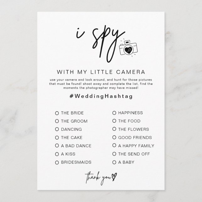 Programa Juego de boda espía para la cacería de fotos en re (Anverso)