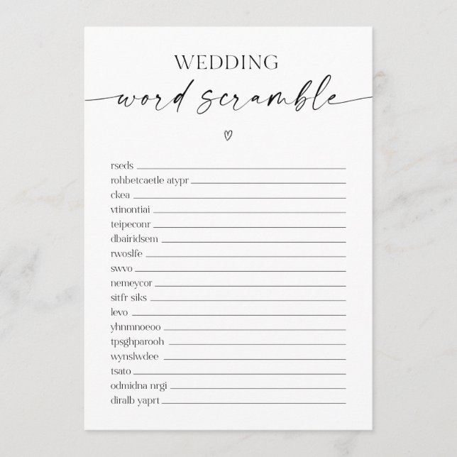 Programa Juego de ducha de novias de Word Scramble boda (Anverso)