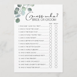 Programa Juego de ducha de novias Eucalyptus-Adivina quién