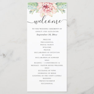 Programa La acuarela suculenta boda. Cactus florales rosado