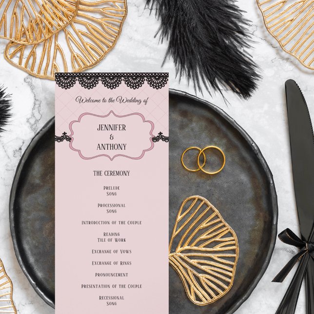 Programa Lace negro en una boda personalizada rosa suave (Subido por el creador)