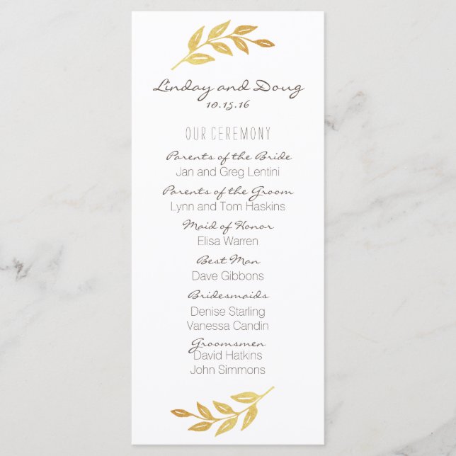 Programa Laurel Leaf Gold Wedding (Anverso)