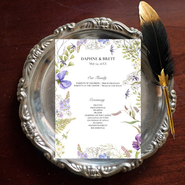 Programa Lavanda y flores silvestres rusas Boda blanco (Rustic Lavender & Sage Wildflowers White Wedding Program)