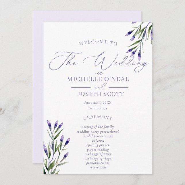 Programa Lavender Bliss Elegant Watercolor (Anverso / Reverso)