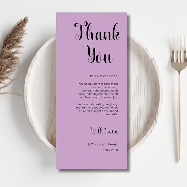Programa Lavender Elegant Place Setting Thank You Card (Subido por el creador)