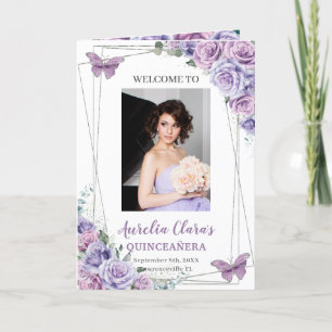 Programa Lavender Purple Floral Quinceanera Eventos Padrino