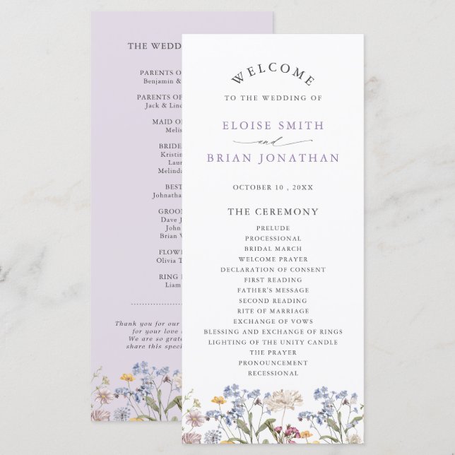 Programa Lavender Spring Wildflower Meadow Garden Wedding  (Anverso / Reverso)