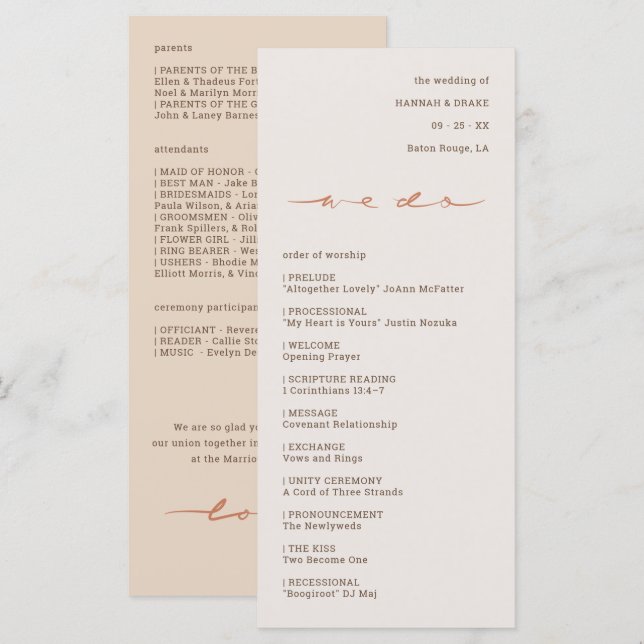 Programa Letra a Mano Caligrafiada para Bodas (Anverso / Reverso)