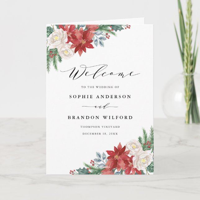 Programa Libreto de boda floral de Navidad en acuarela para (Anverso)
