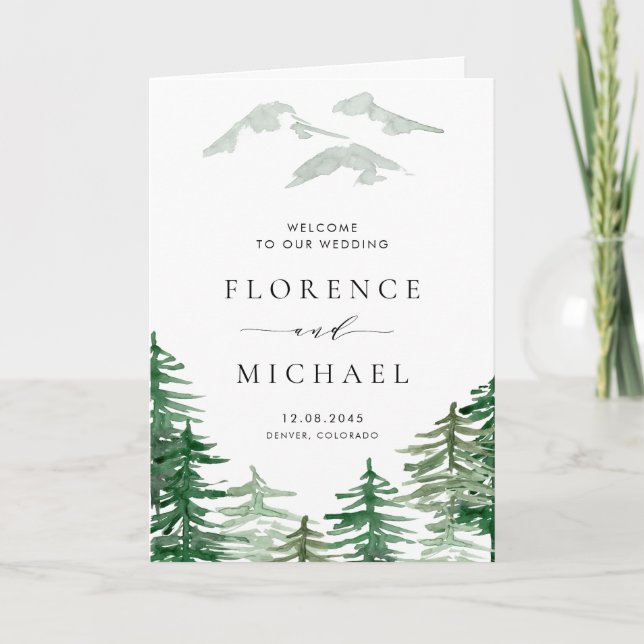 Programa Libreto de Boda Romántico de Acuarela Bosque (Anverso)