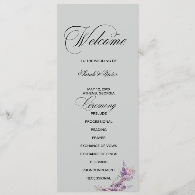 Programa Lilac floral Elegant double side program card  (Anverso)