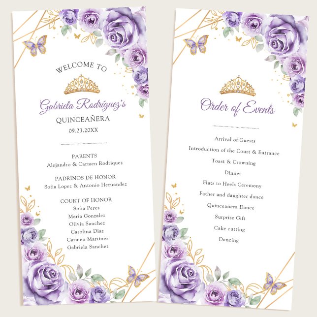 Programa Lilac Gold Floral Quinceanera Orden de eventos (Subido por el creador)