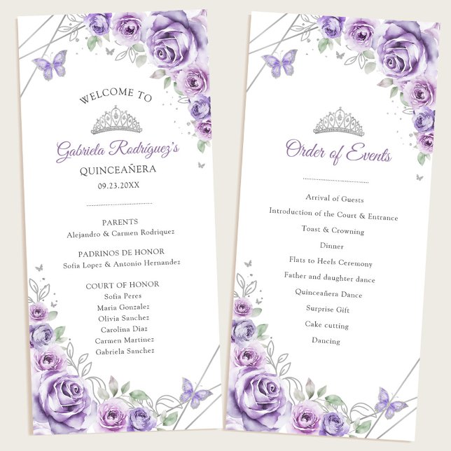 Programa Lilac Silver Floral Quinceanera Order of Events (Subido por el creador)