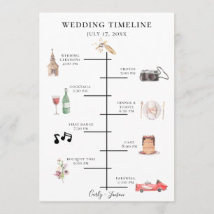 Programa Línea de tiempo de Boda de acuarela ilustrada
