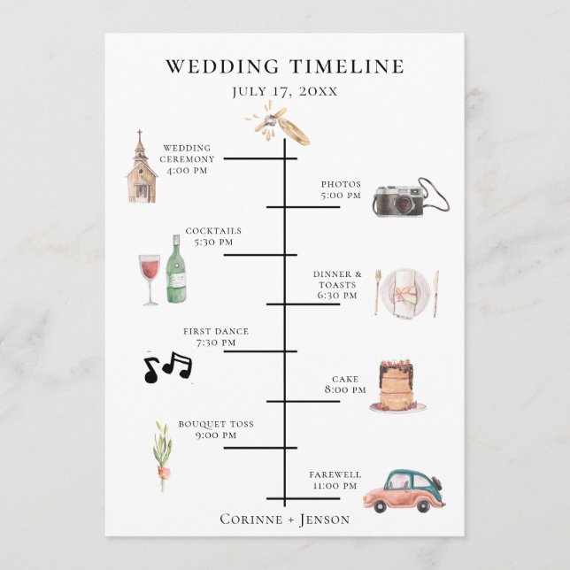 Programa Línea de tiempo de Boda de acuarela rusa (Anverso)