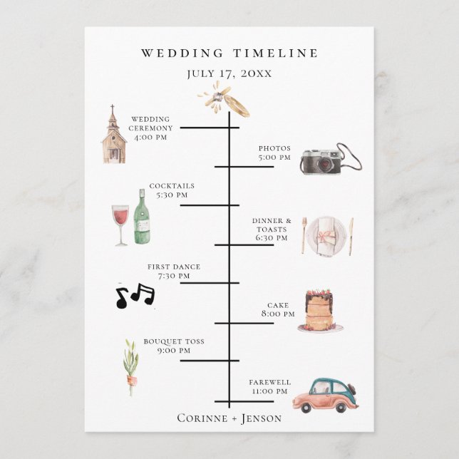Programa Línea de tiempo de Boda de acuarela rusa (Anverso)