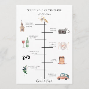 Programa Línea de tiempo de Boda ilustrada con flores de la