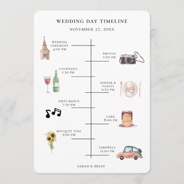 Programa Línea de tiempo del evento Rustic Watercolor Weddi (Anverso)