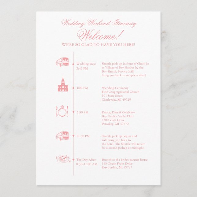 Programa Línea de tiempo Itineraria de la recepción de boda (Anverso)