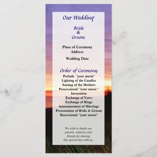 Programa Lonely Beach at Sunrise Norfolk VA Wedding Program (Anverso)