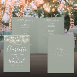Programa Luces de cadena Sage Green Elegant Script Boda
