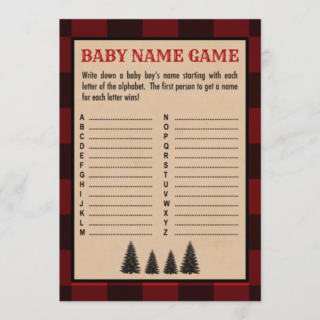 Programa Lumberjack Baby Name Shower Game Red Plapot (Anverso)
