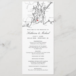 Programa Mapa de Newport RI Elegante Boda blanco y negro