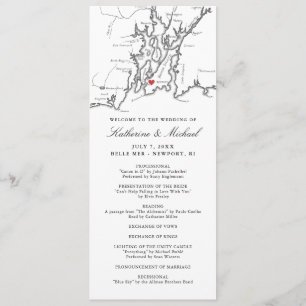 Programa Mapa de Newport RI Elegante Boda blanco y negro