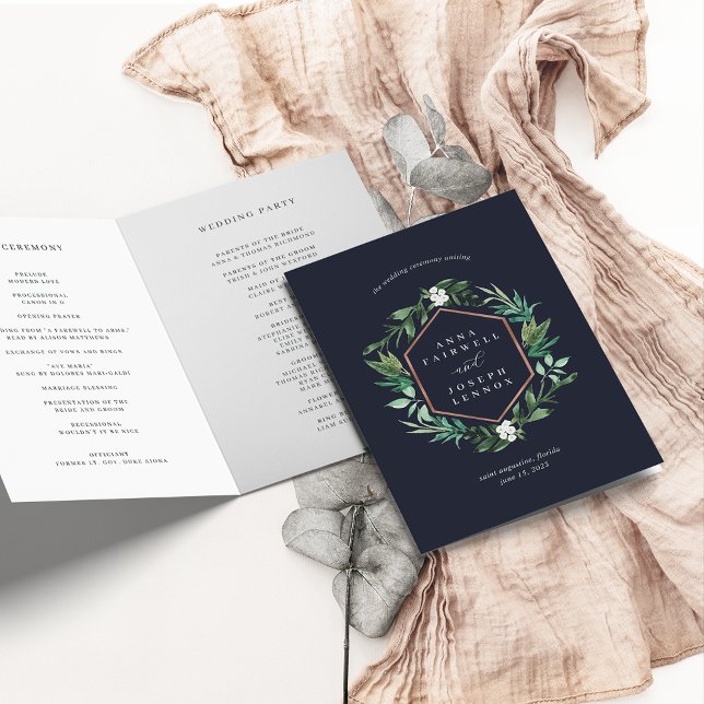 Programa Marco de efecto invernadero | Boda botánico acuare (Subido por el creador)