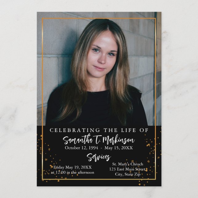 Programa Marco dorado simple funeral moderno (Anverso)